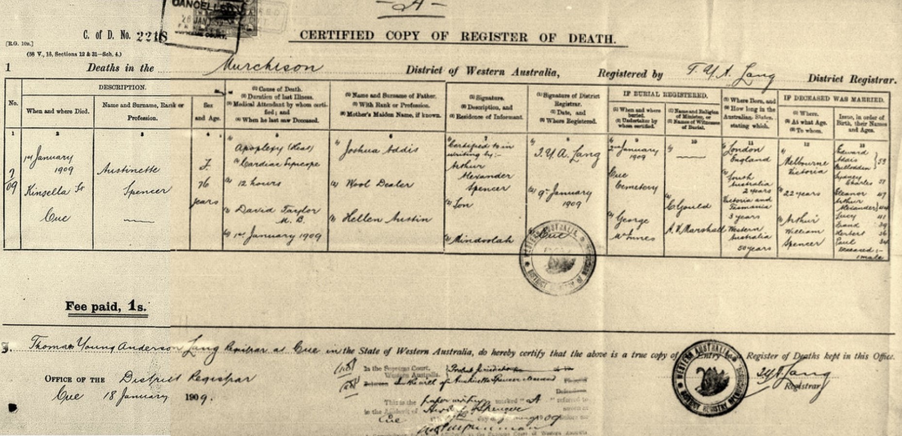 Addis, Austinette - Death Certificate