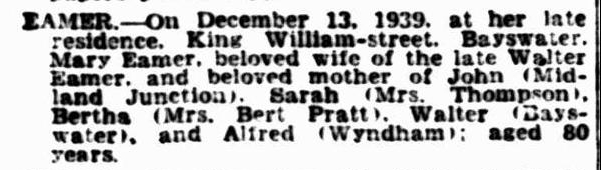 Mary EAMER - nee Marie Gade - Death Notice