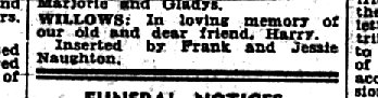 Henry Sleddell Willows - Death Notice