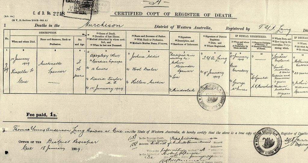 Austinette Spencer - Death Certificate